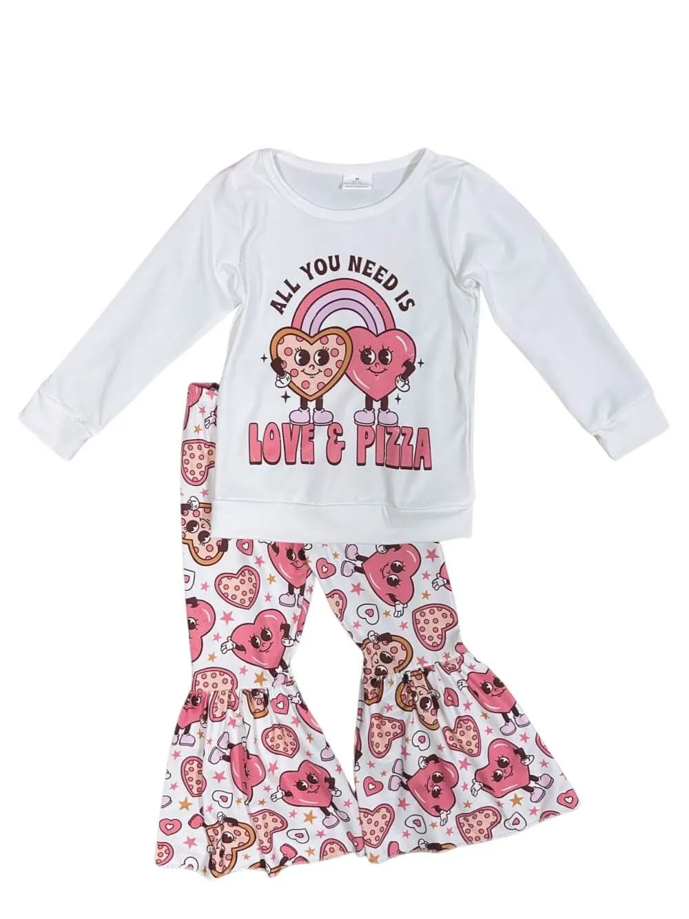 All You Need is Love & Pizza Girls Long Sleeve Bell Bottom Outfit