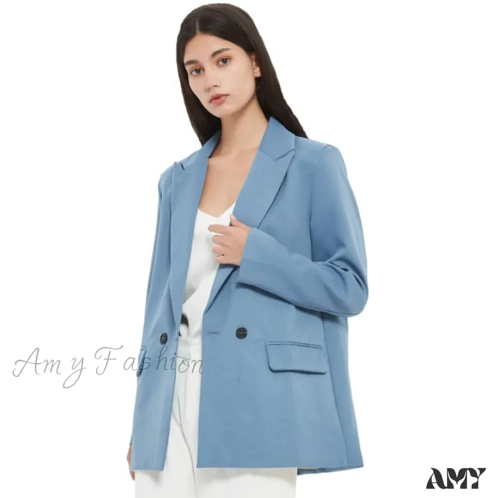 Amy Fashion - Casual Solid Color Pocket Decorative Blazer