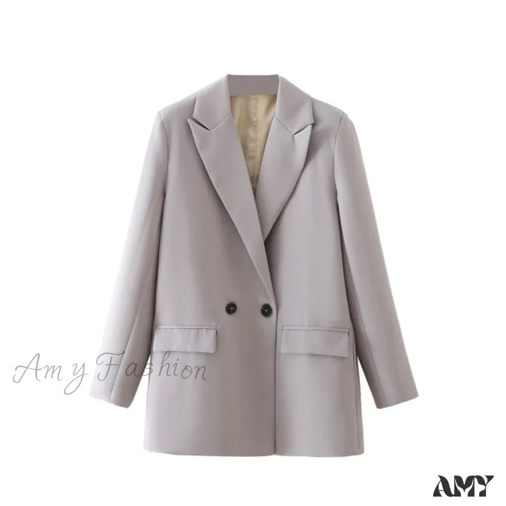 Amy Fashion - Casual Solid Color Pocket Decorative Blazer