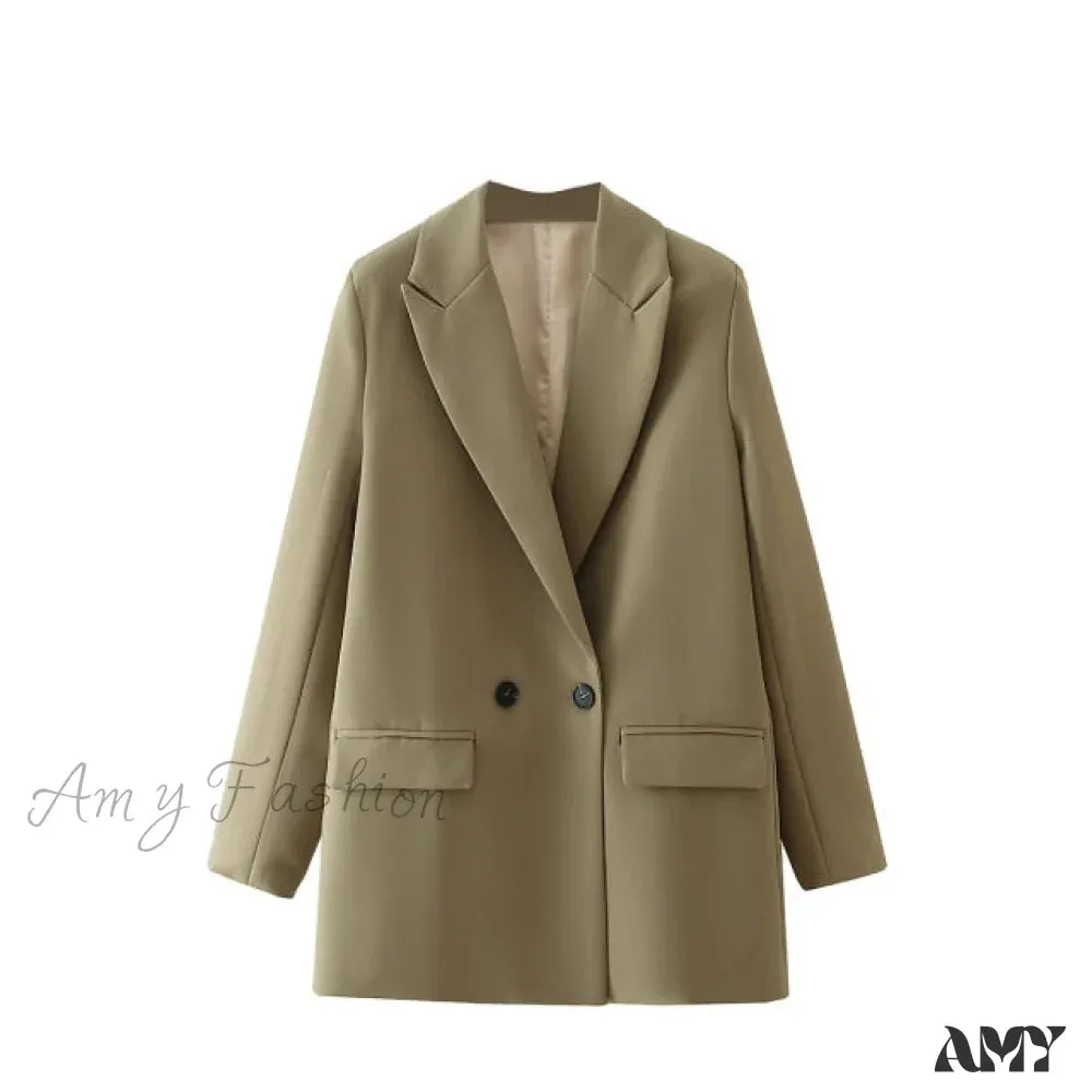 Amy Fashion - Casual Solid Color Pocket Decorative Blazer