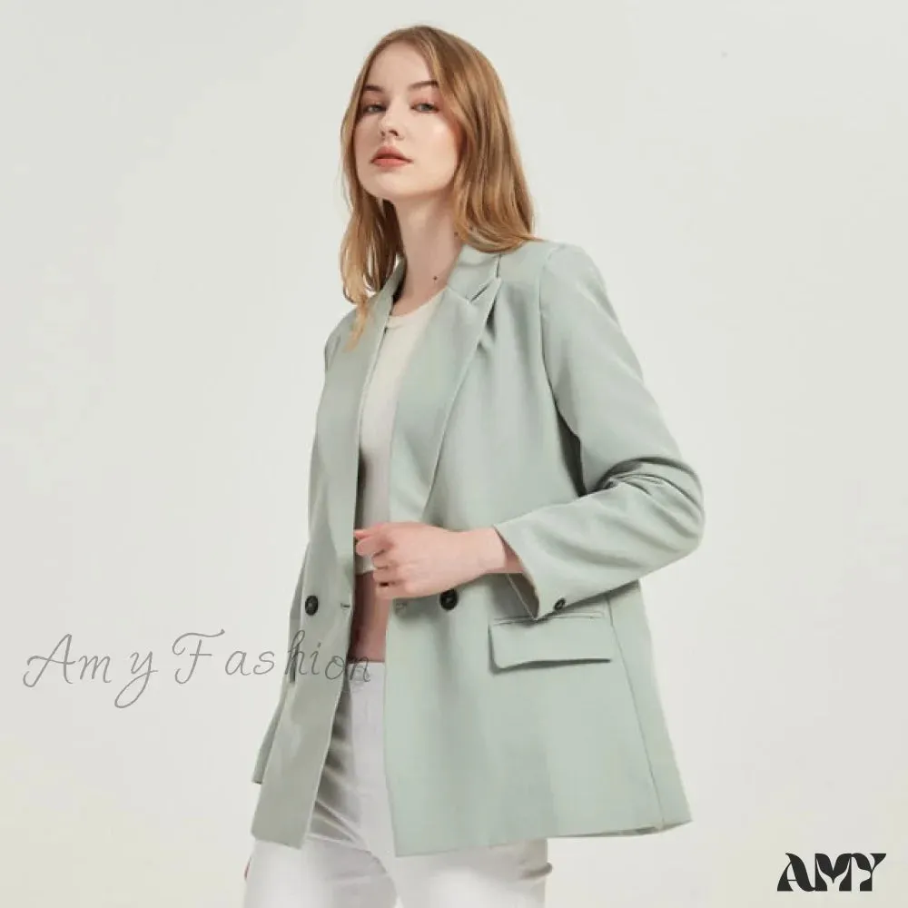 Amy Fashion - Casual Solid Color Pocket Decorative Blazer