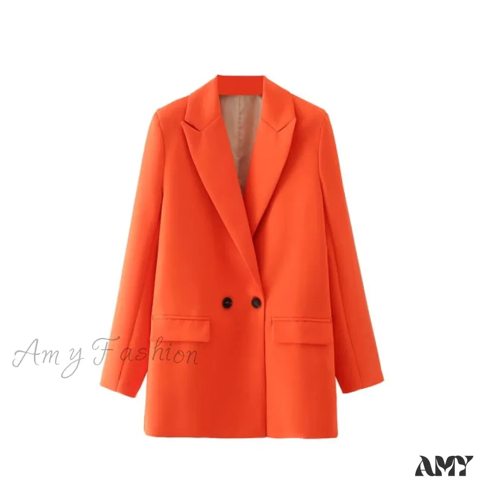 Amy Fashion - Casual Solid Color Pocket Decorative Blazer