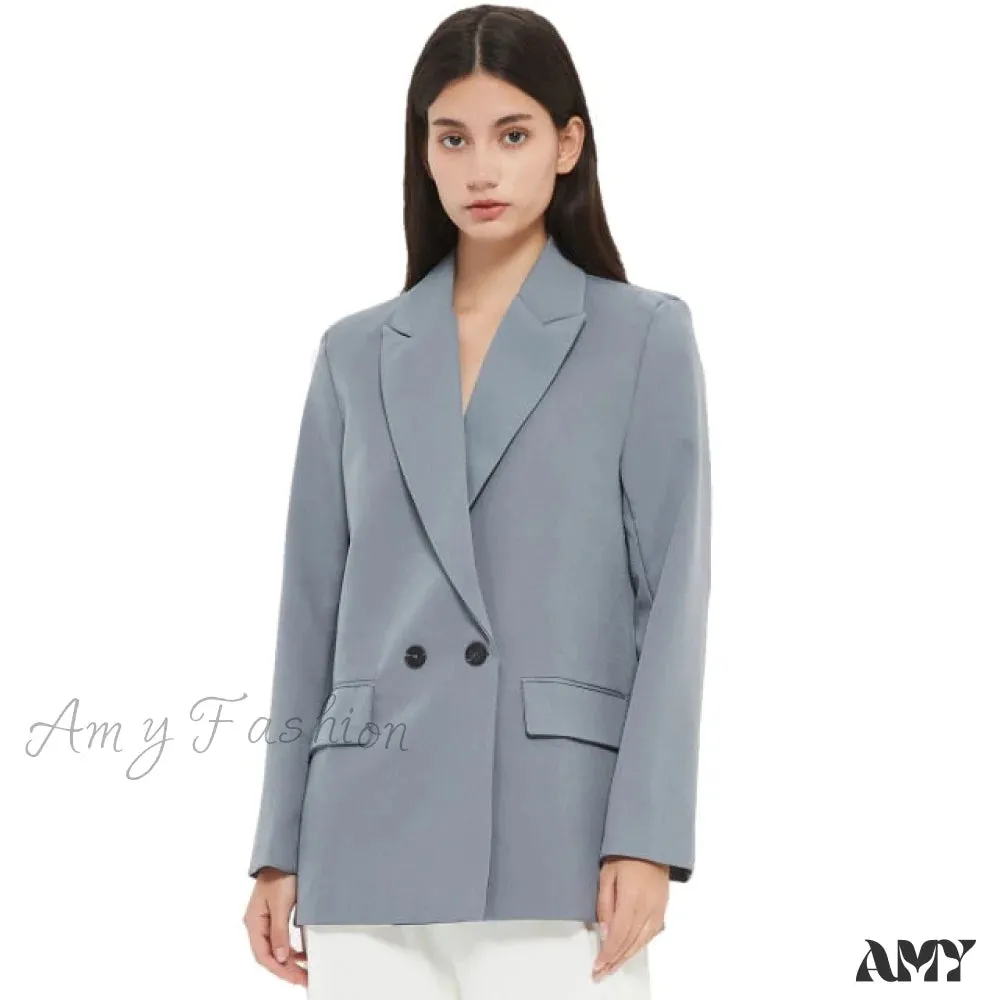 Amy Fashion - Casual Solid Color Pocket Decorative Blazer