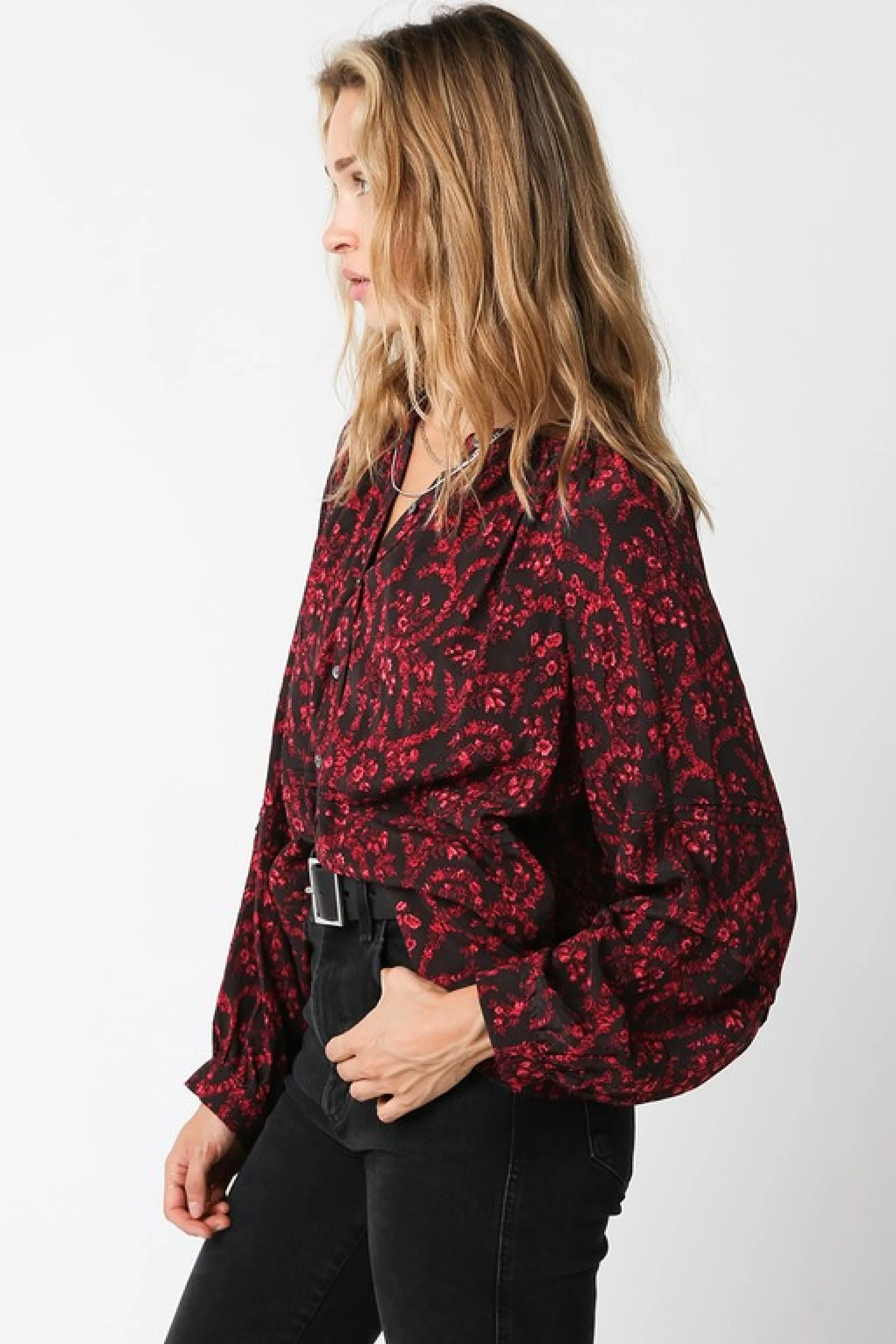 Angelina Long Sleeve Abstract Print Top Red