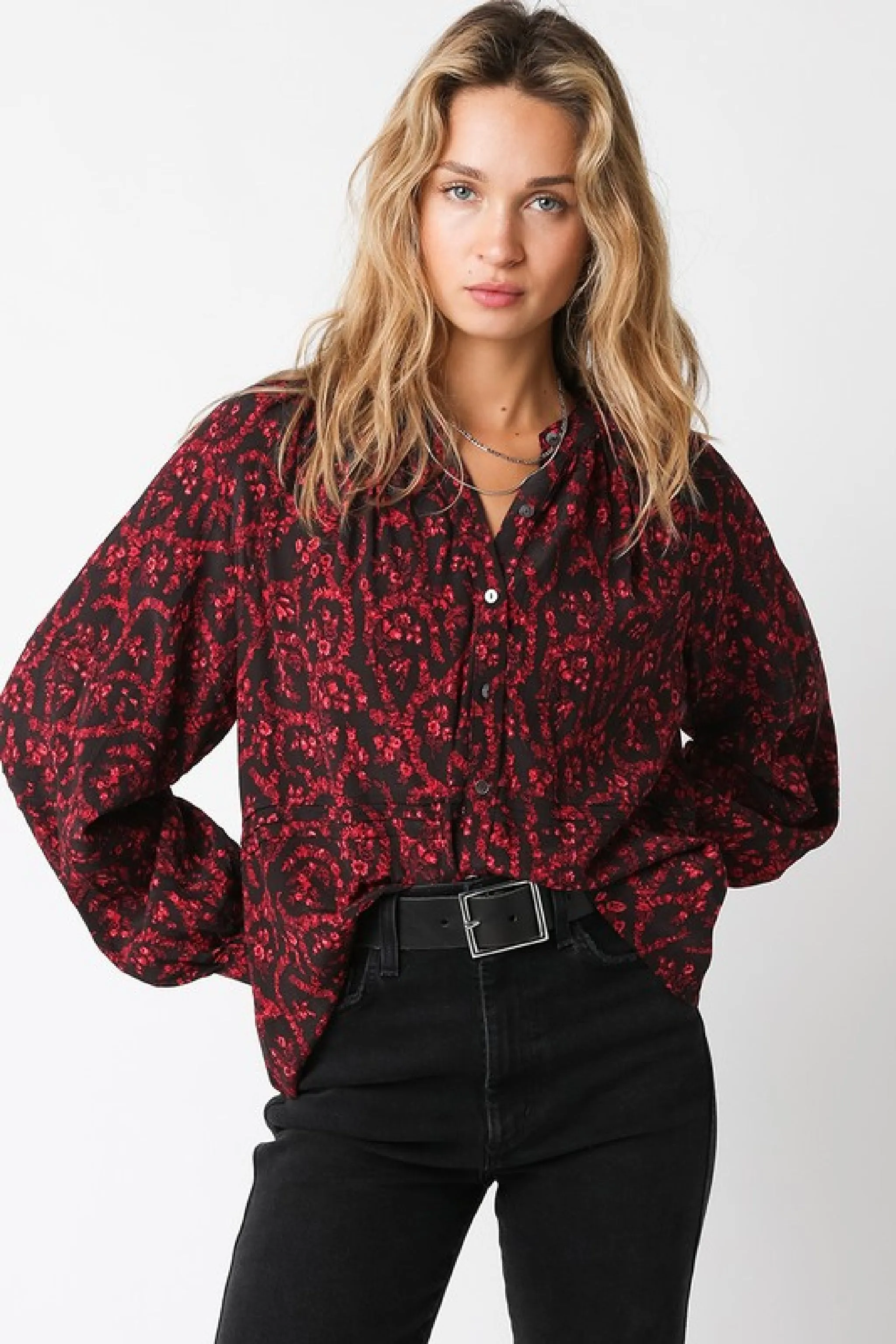 Angelina Long Sleeve Abstract Print Top Red