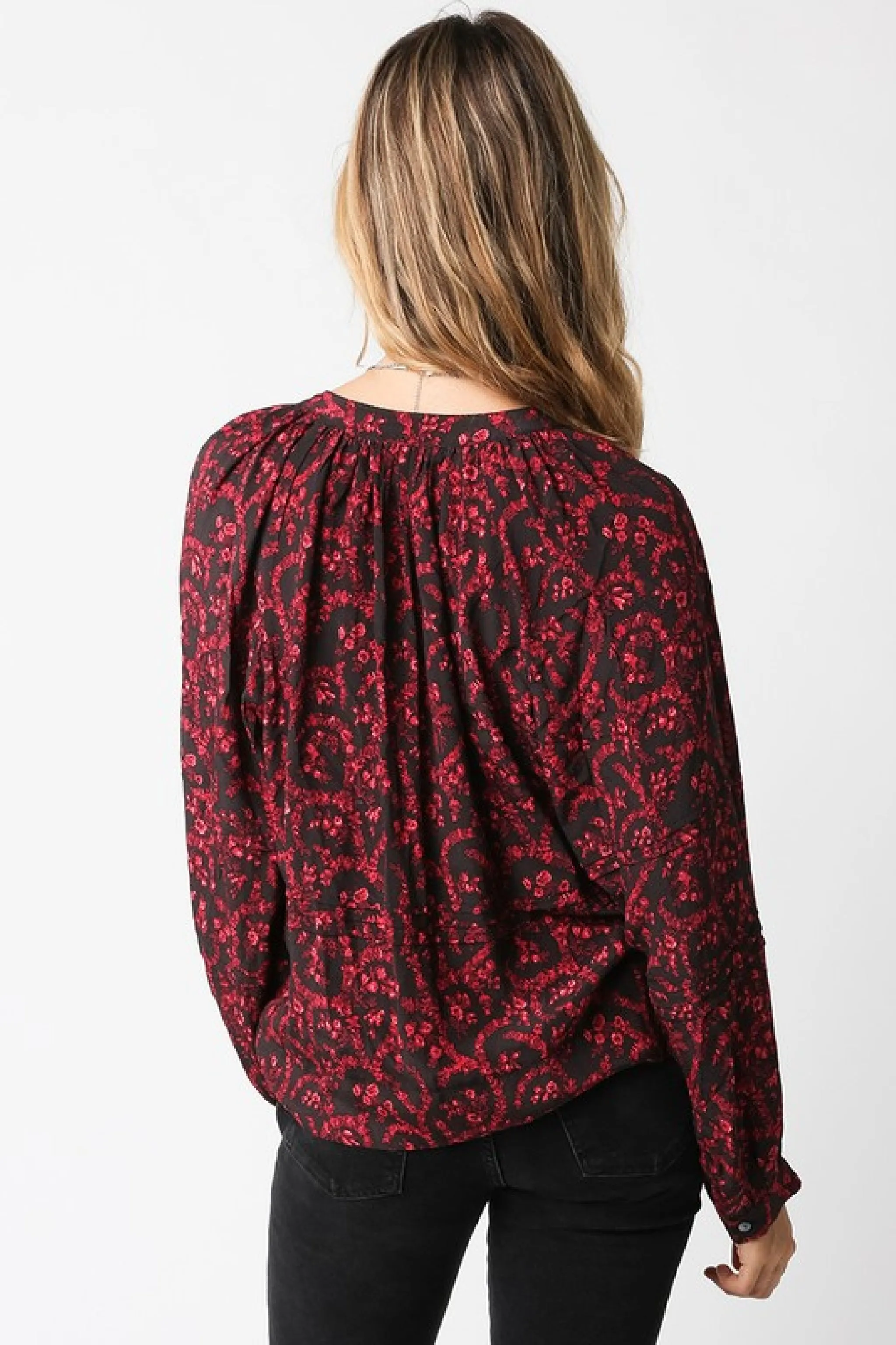 Angelina Long Sleeve Abstract Print Top Red