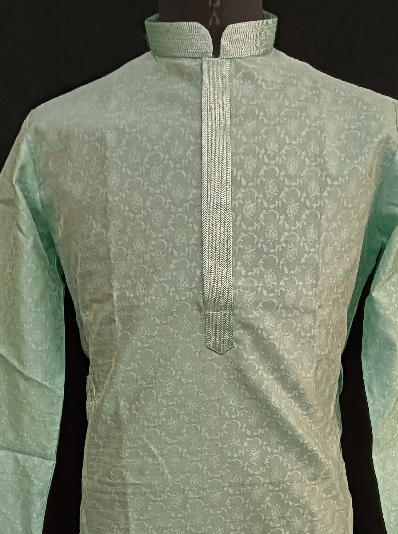 Appealing Sea Green Colored Brocade Kurta Pajama Sets For Men