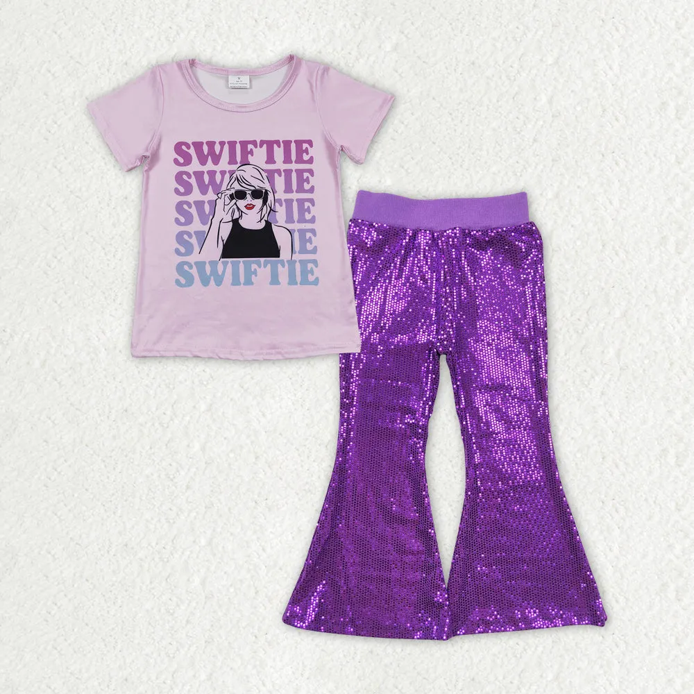 Baby Girls Clothes Shirt Purple Sequin Flare Pants Sets GSPO1707