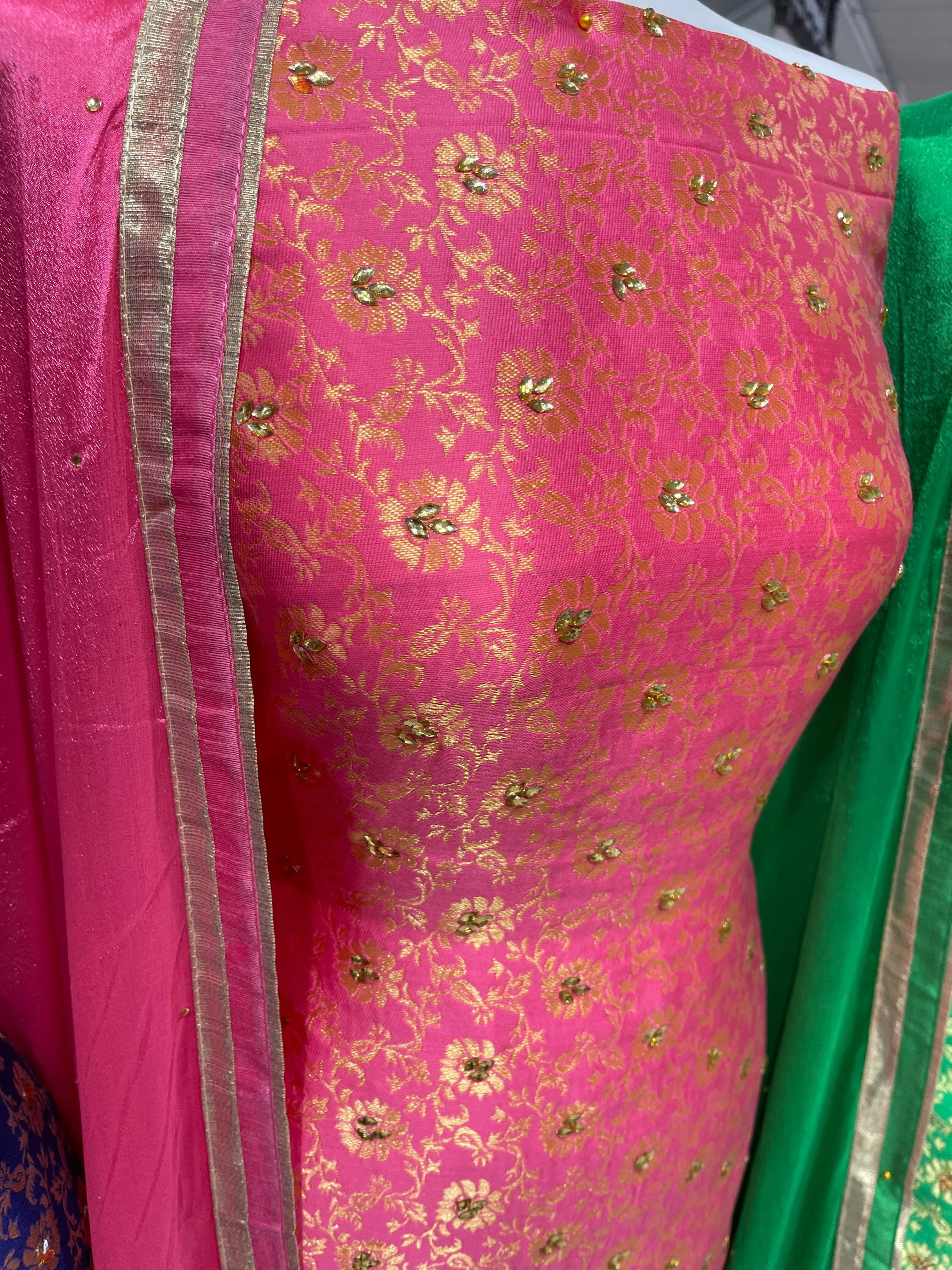 Banarsi Suits With Diamonte Embellishments