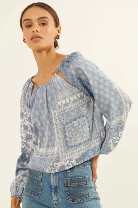 Bandana Split Patchwork-Print Peasant Top