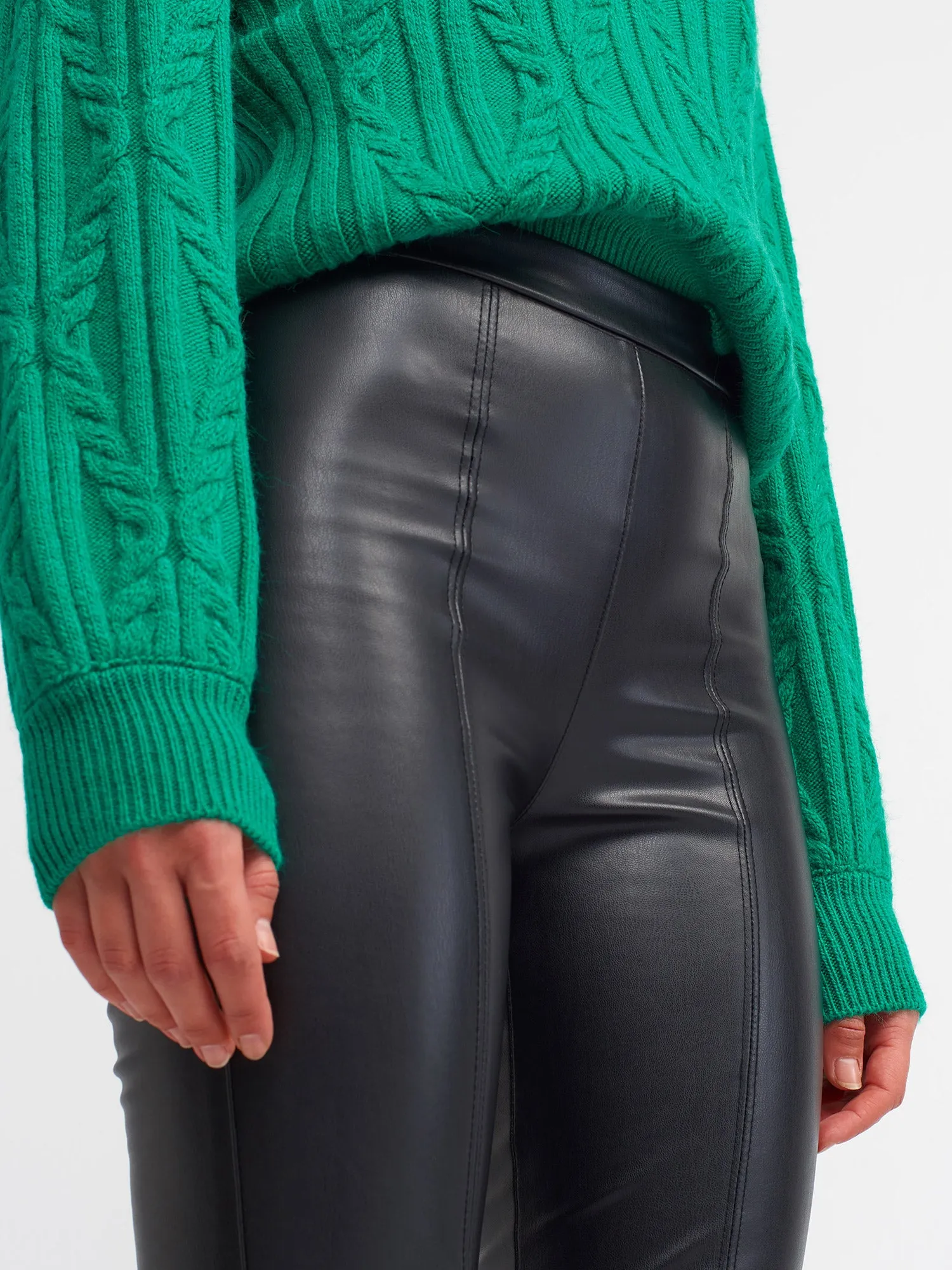 Bell Bottom Artificial Leather Pants