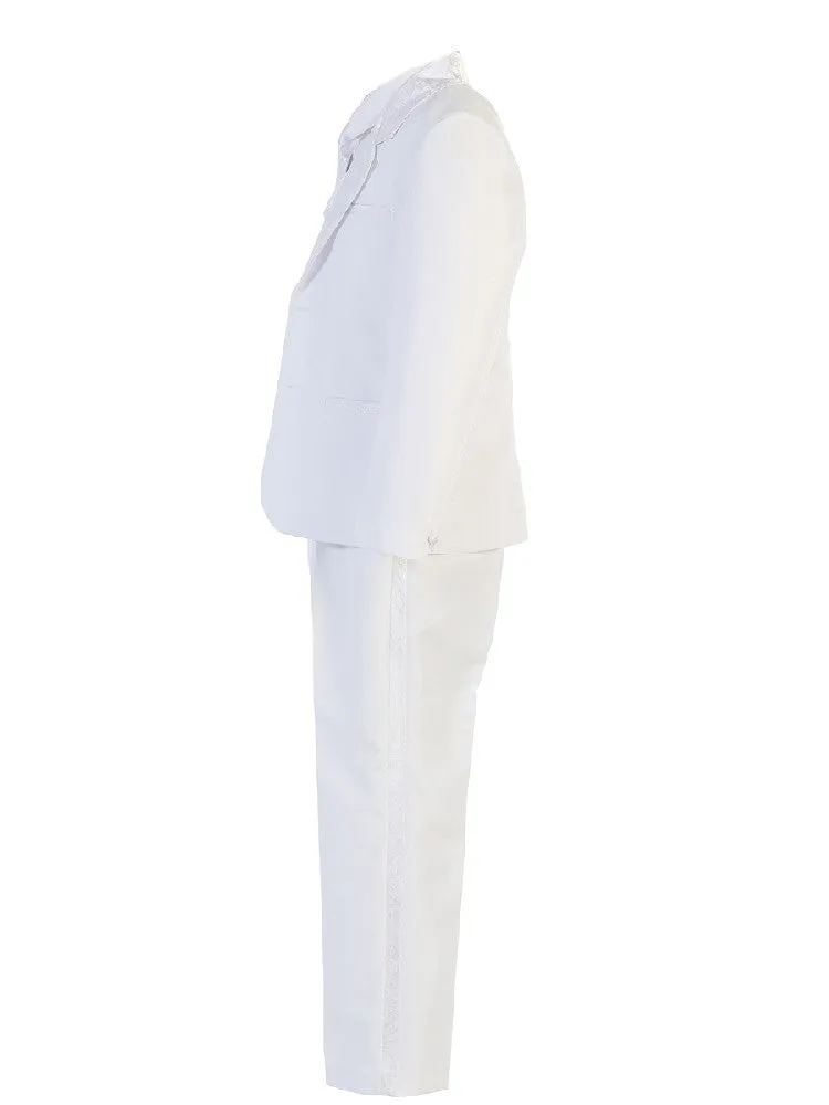 Big Boys White Brocade Jacket Pants Vest Tie Shirt Suit 8-20