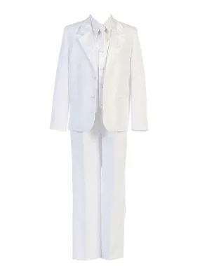 Big Boys White Brocade Jacket Pants Vest Tie Shirt Suit 8-20