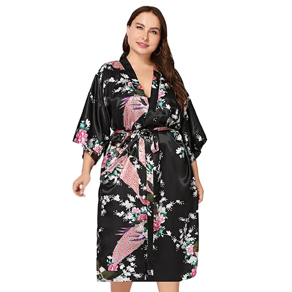 Black Mommy and Me Robes, Floral, Satin Feel