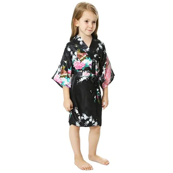 Black Mommy and Me Robes, Floral, Satin Feel