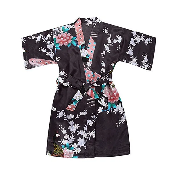 Black Mommy and Me Robes, Floral, Satin Feel