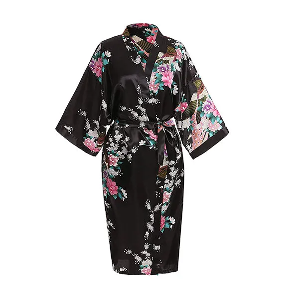 Black Mommy and Me Robes, Floral, Satin Feel