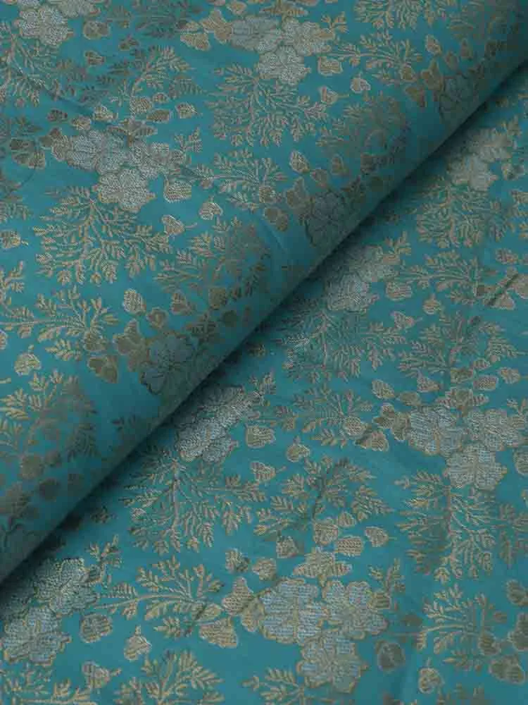 Blue Banarasi Brocade Silk Fabric (  1 Mtr )