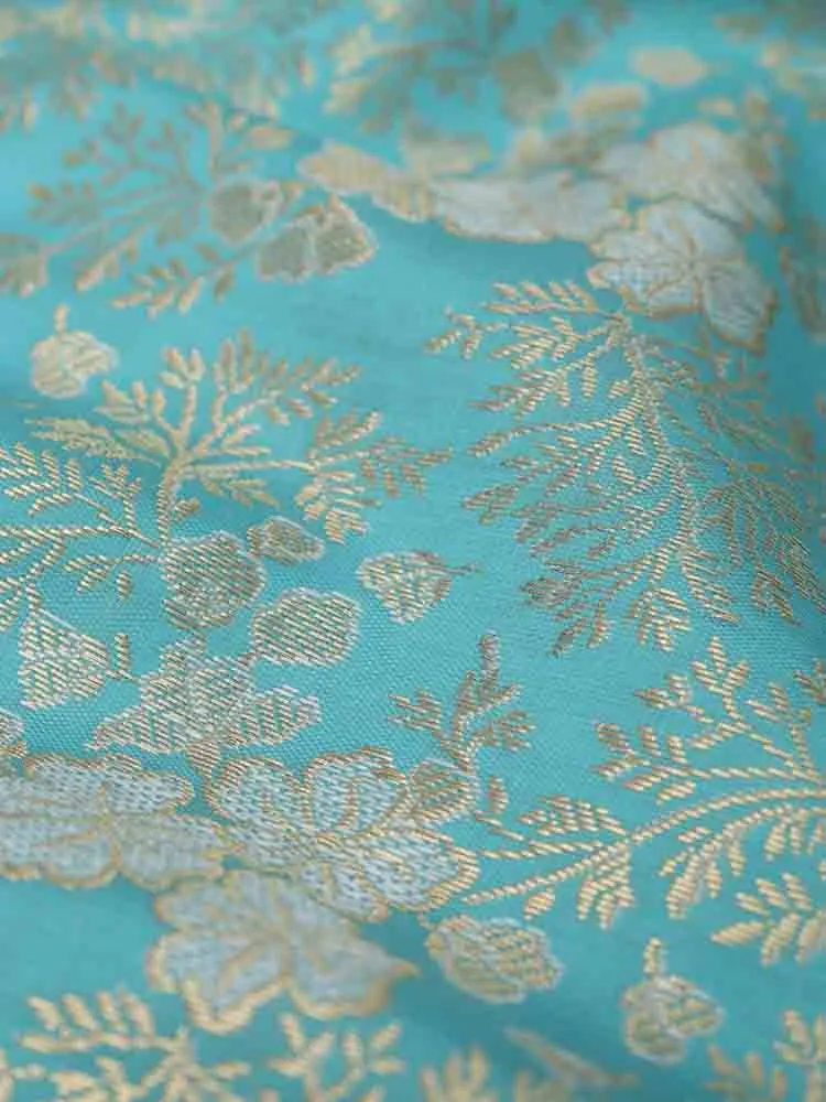 Blue Banarasi Brocade Silk Fabric (  1 Mtr )