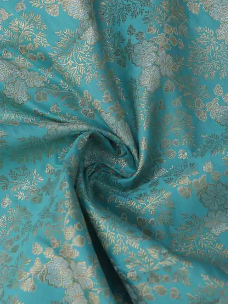 Blue Banarasi Brocade Silk Fabric (  1 Mtr )