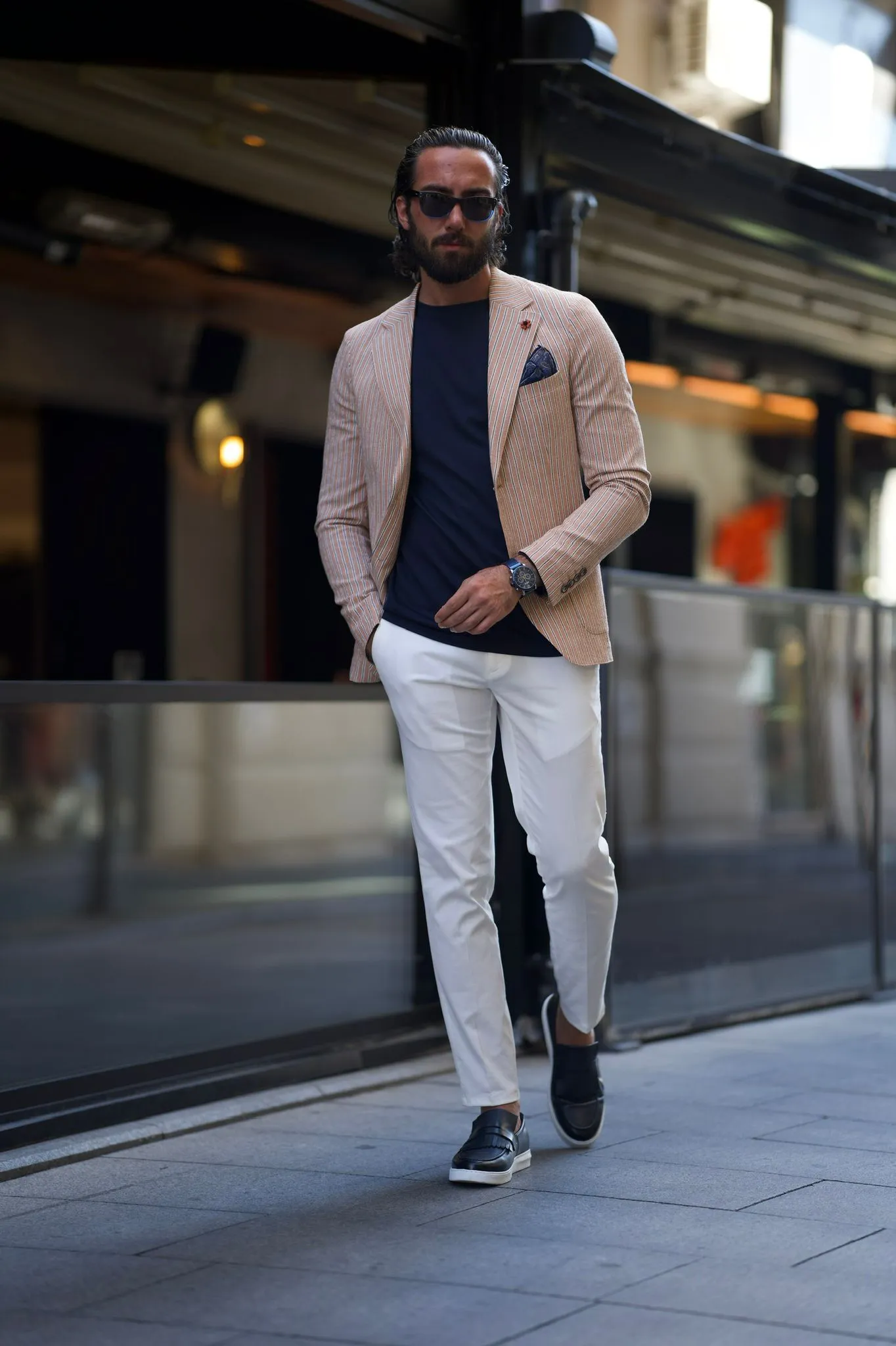 Bojoni Amato Slim Fit Double Breasted Camel Blazer