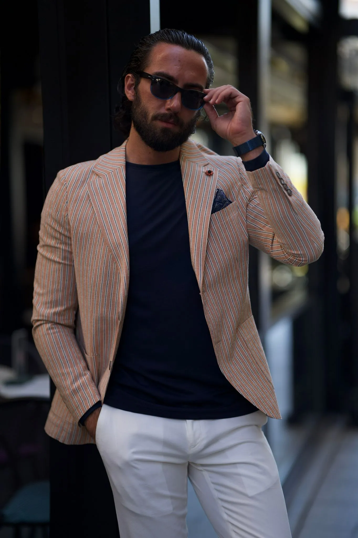 Bojoni Amato Slim Fit Double Breasted Camel Blazer