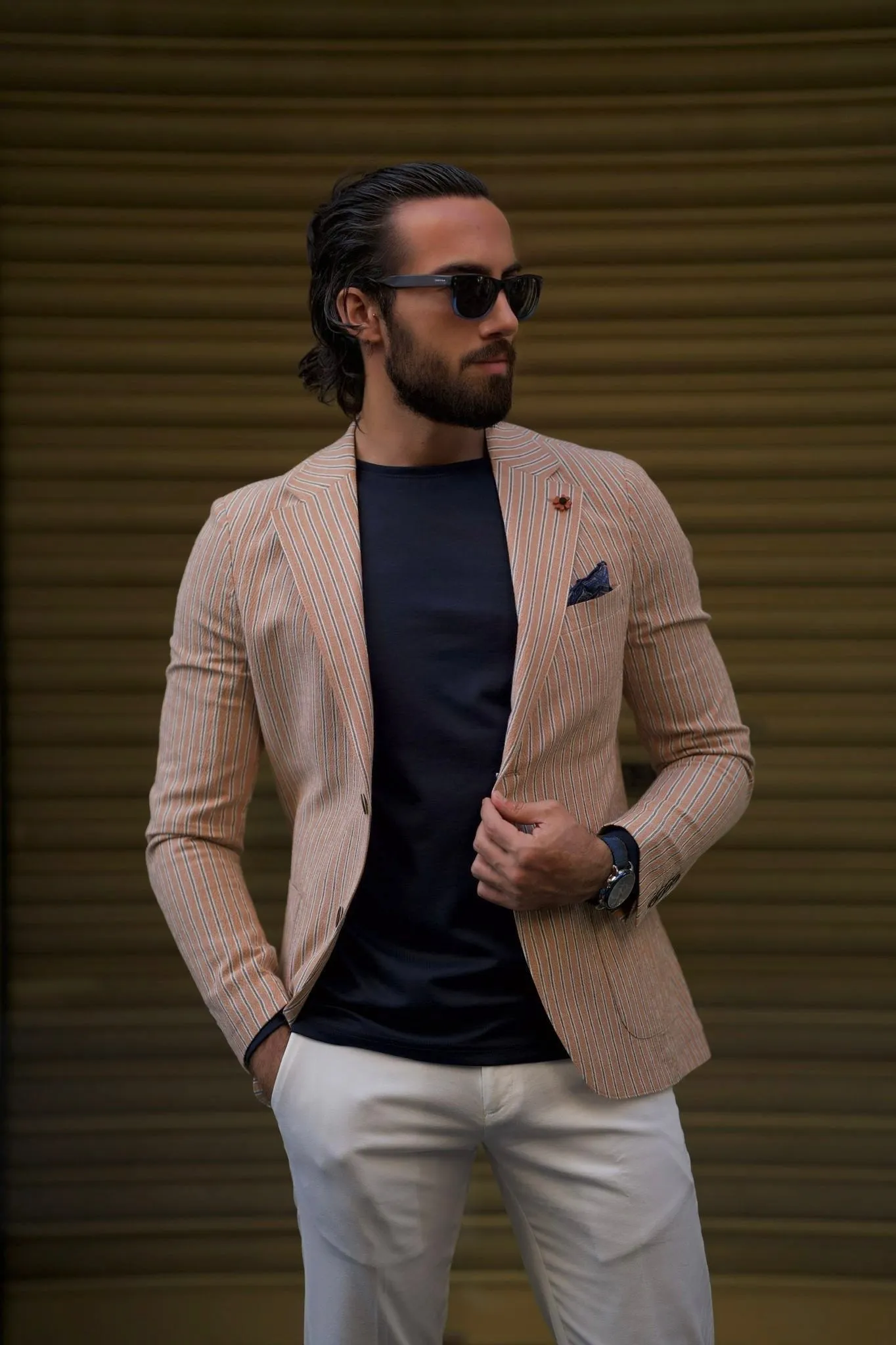 Bojoni Amato Slim Fit Double Breasted Camel Blazer