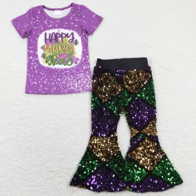 Boutique Girls Clothes Sequin Bell Pants Mardi Gras Sets GSPO1384