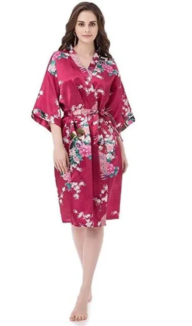 Bride or Bridesmaid Wedding Flowery Bridal Bath Robe- Dressing Kimono - Great Gift