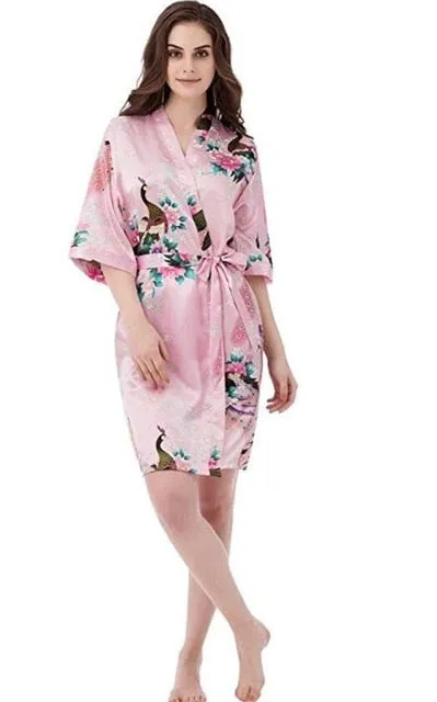 Bride or Bridesmaid Wedding Flowery Bridal Bath Robe- Dressing Kimono - Great Gift