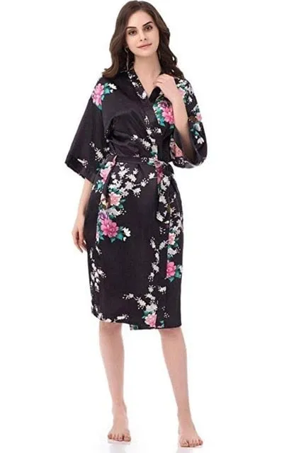 Bride or Bridesmaid Wedding Flowery Bridal Bath Robe- Dressing Kimono - Great Gift