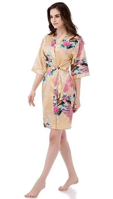 Bride or Bridesmaid Wedding Flowery Bridal Bath Robe- Dressing Kimono - Great Gift