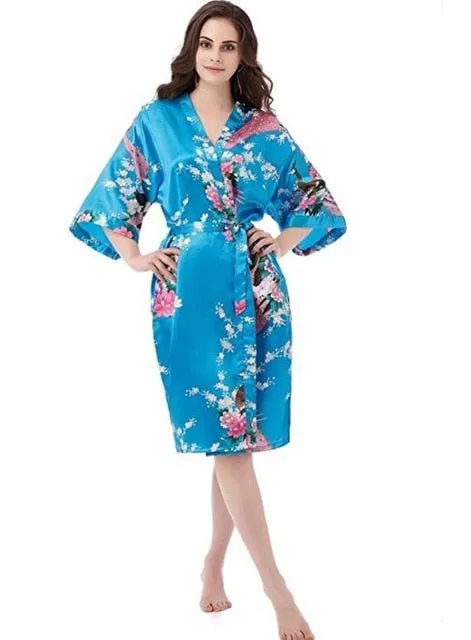 Bride or Bridesmaid Wedding Flowery Bridal Bath Robe- Dressing Kimono - Great Gift