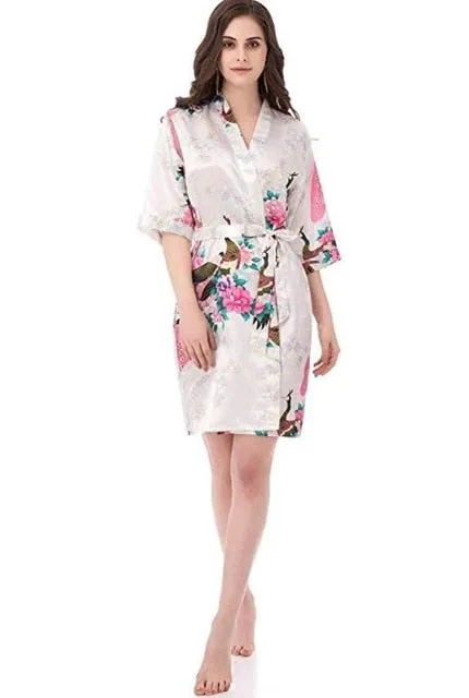 Bride or Bridesmaid Wedding Flowery Bridal Bath Robe- Dressing Kimono - Great Gift