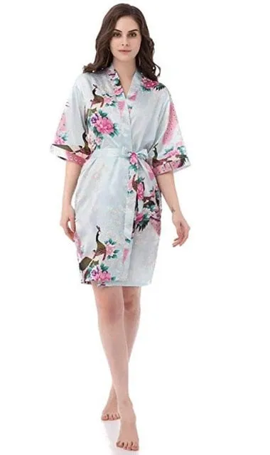 Bride or Bridesmaid Wedding Flowery Bridal Bath Robe- Dressing Kimono - Great Gift