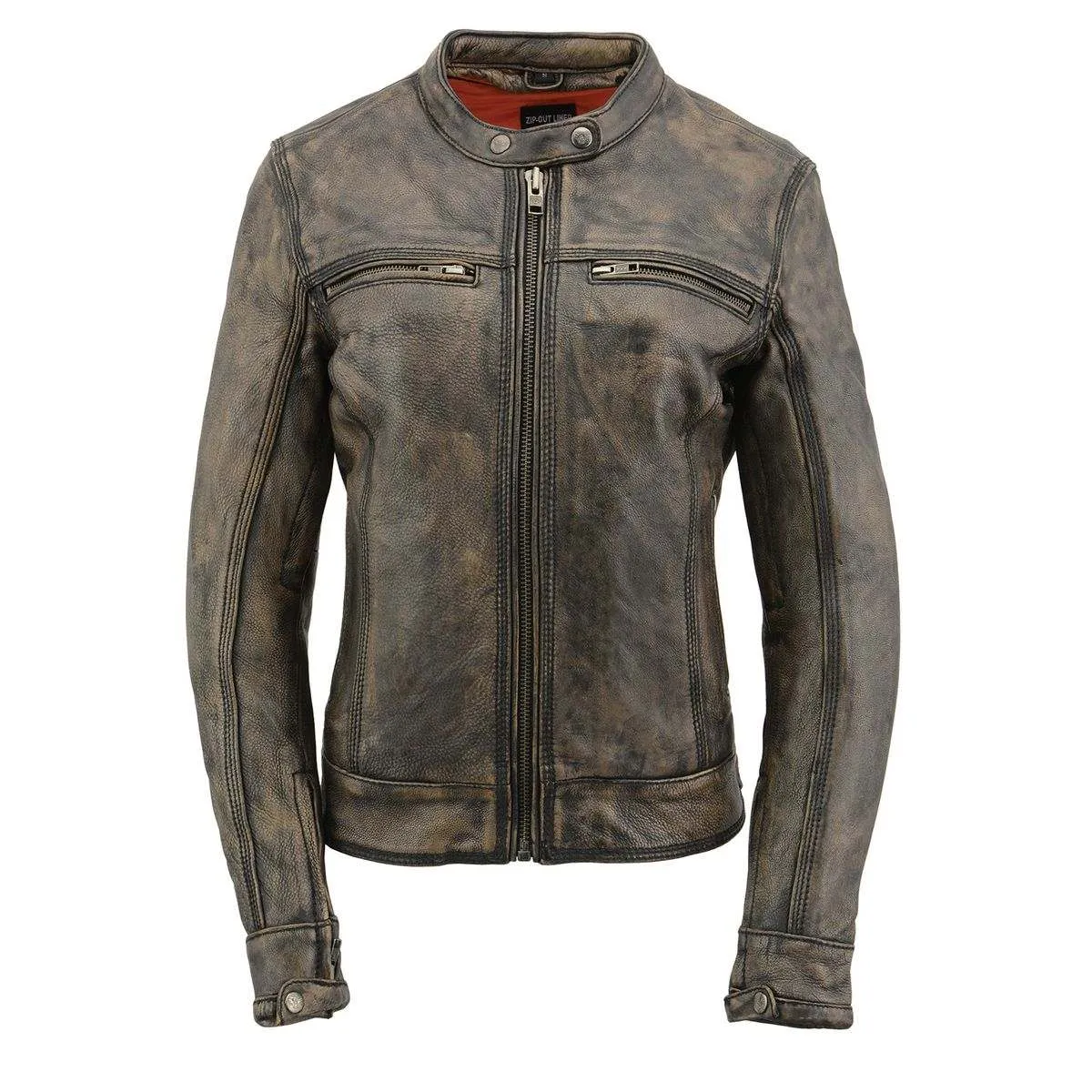 BROWN Leather MLL2550 Women's Scooter Distressed Brown Leather Vented Motorcycle Jacket