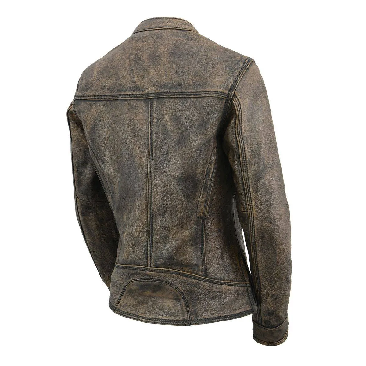 BROWN Leather MLL2550 Women's Scooter Distressed Brown Leather Vented Motorcycle Jacket