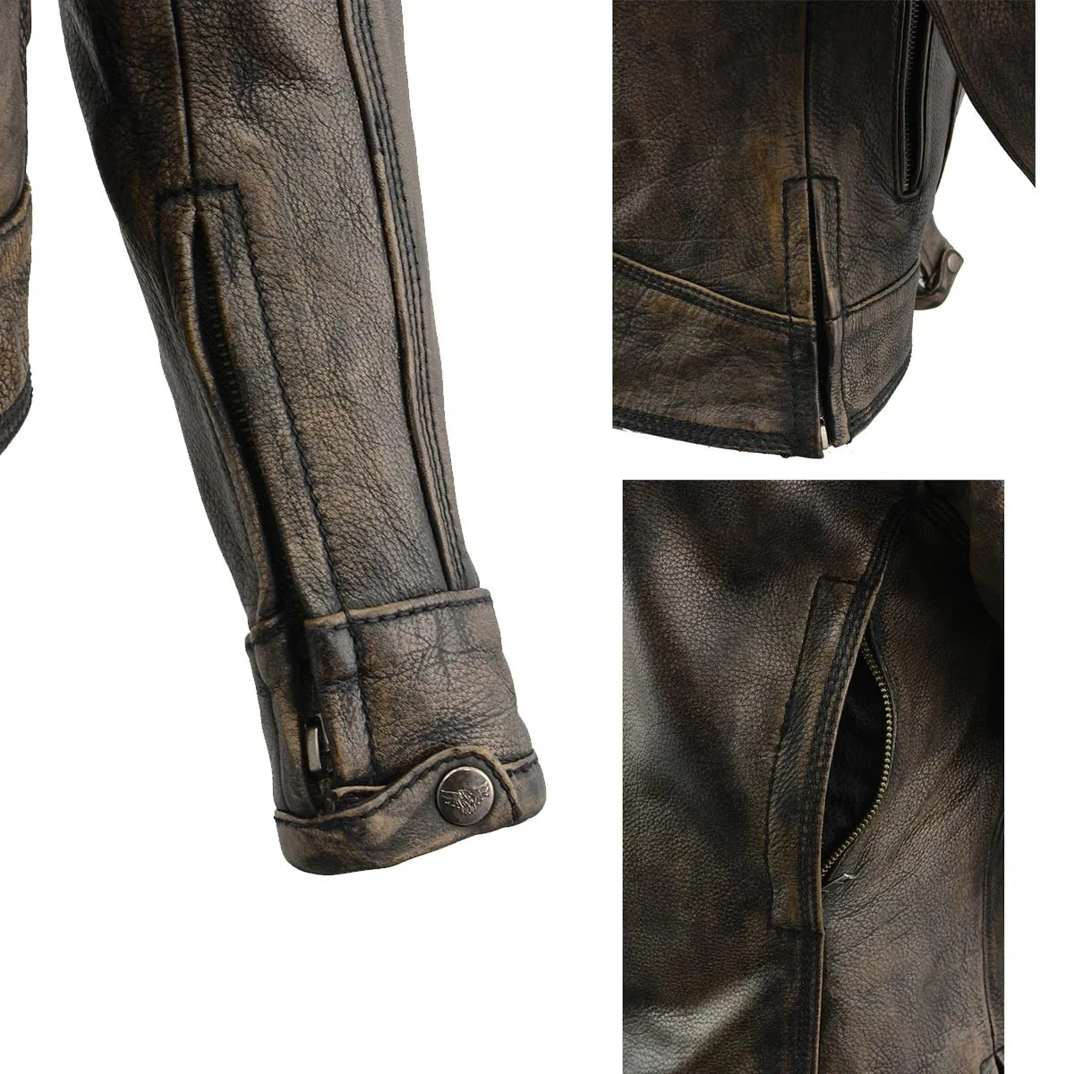 BROWN Leather MLL2550 Women's Scooter Distressed Brown Leather Vented Motorcycle Jacket