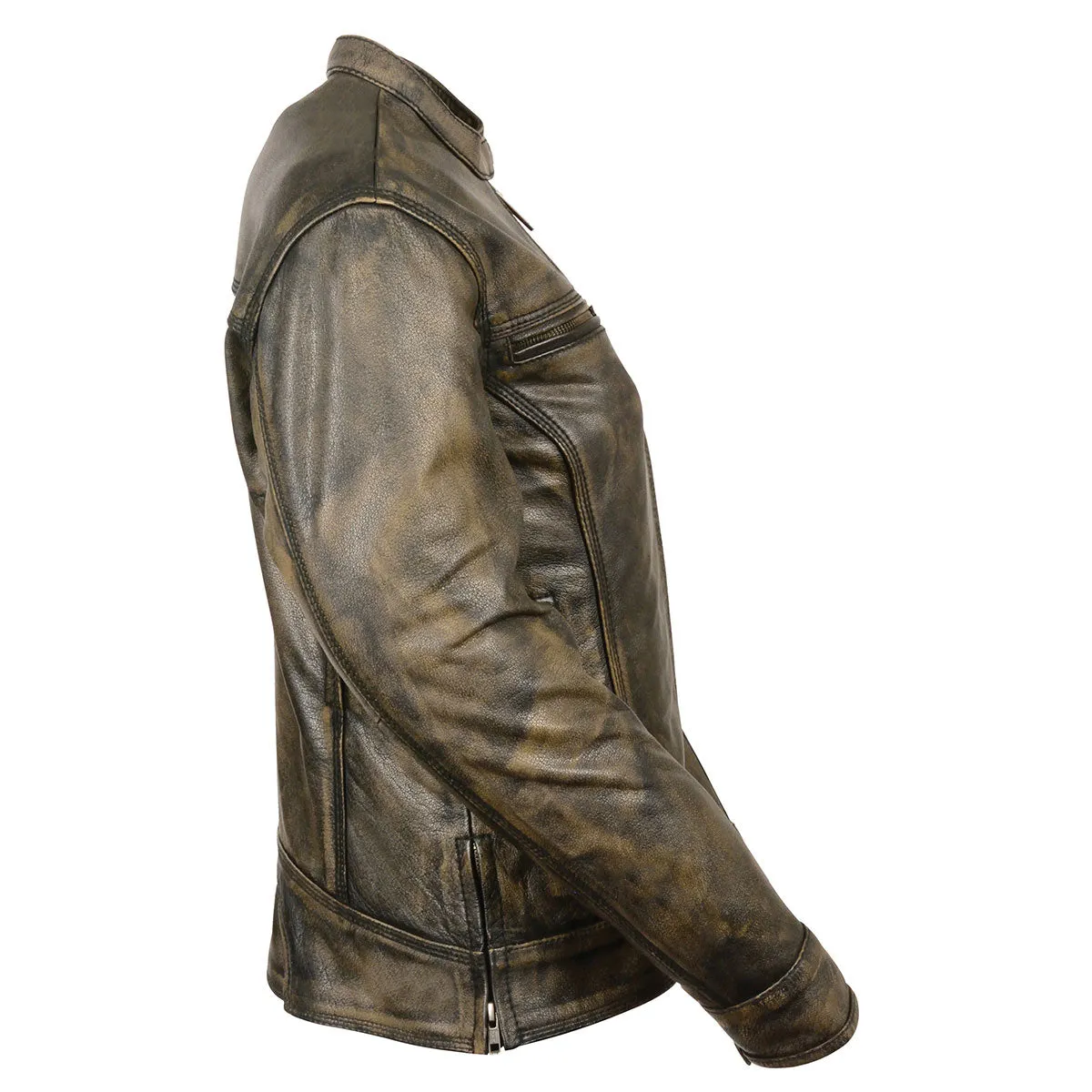 BROWN Leather MLL2550 Women's Scooter Distressed Brown Leather Vented Motorcycle Jacket