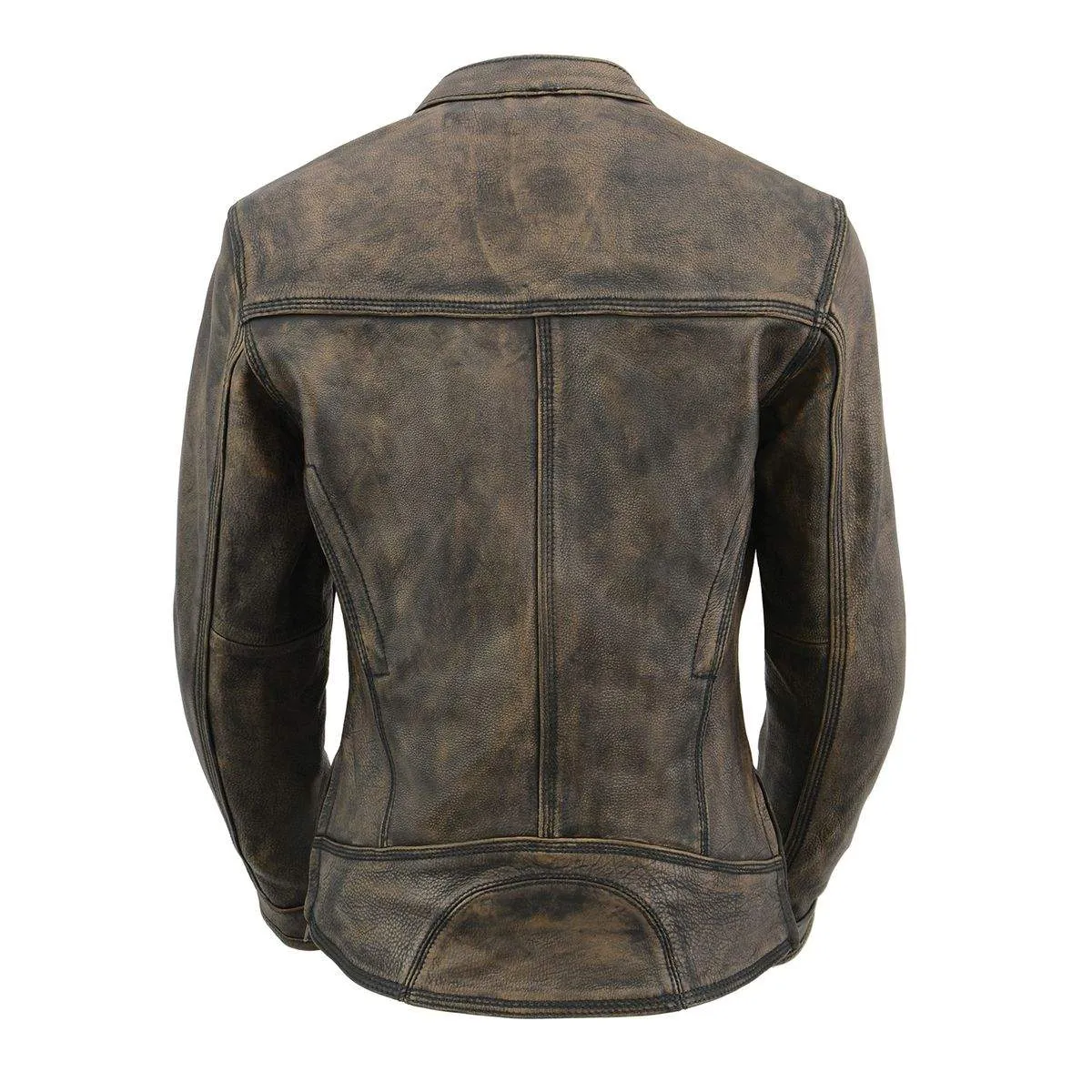 BROWN Leather MLL2550 Women's Scooter Distressed Brown Leather Vented Motorcycle Jacket