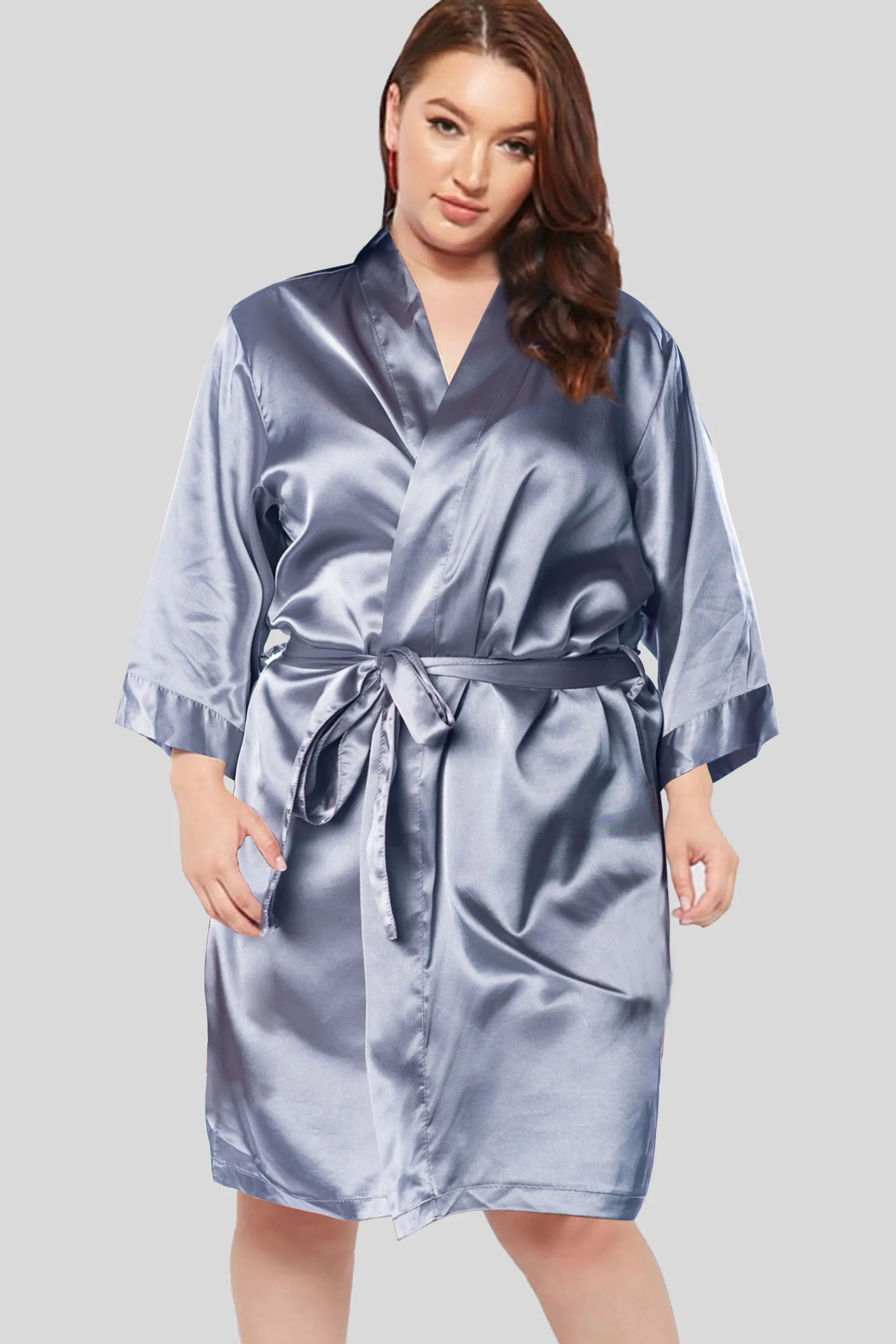 Charcoal Satin Kimono Bridal Robe