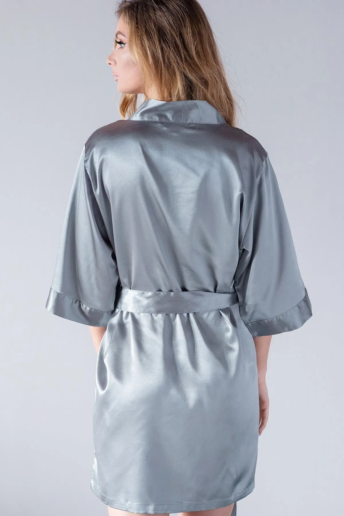 Charcoal Satin Kimono Bridal Robe