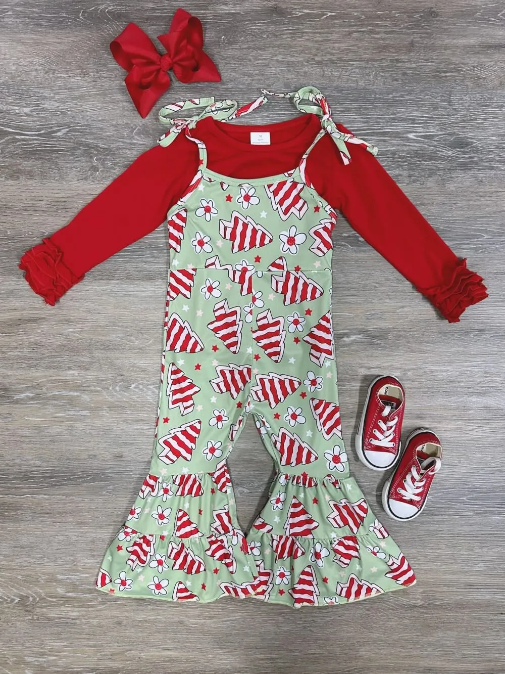 Christmas Cake Jumpsuit Red & Green Girls Christmas Outfit