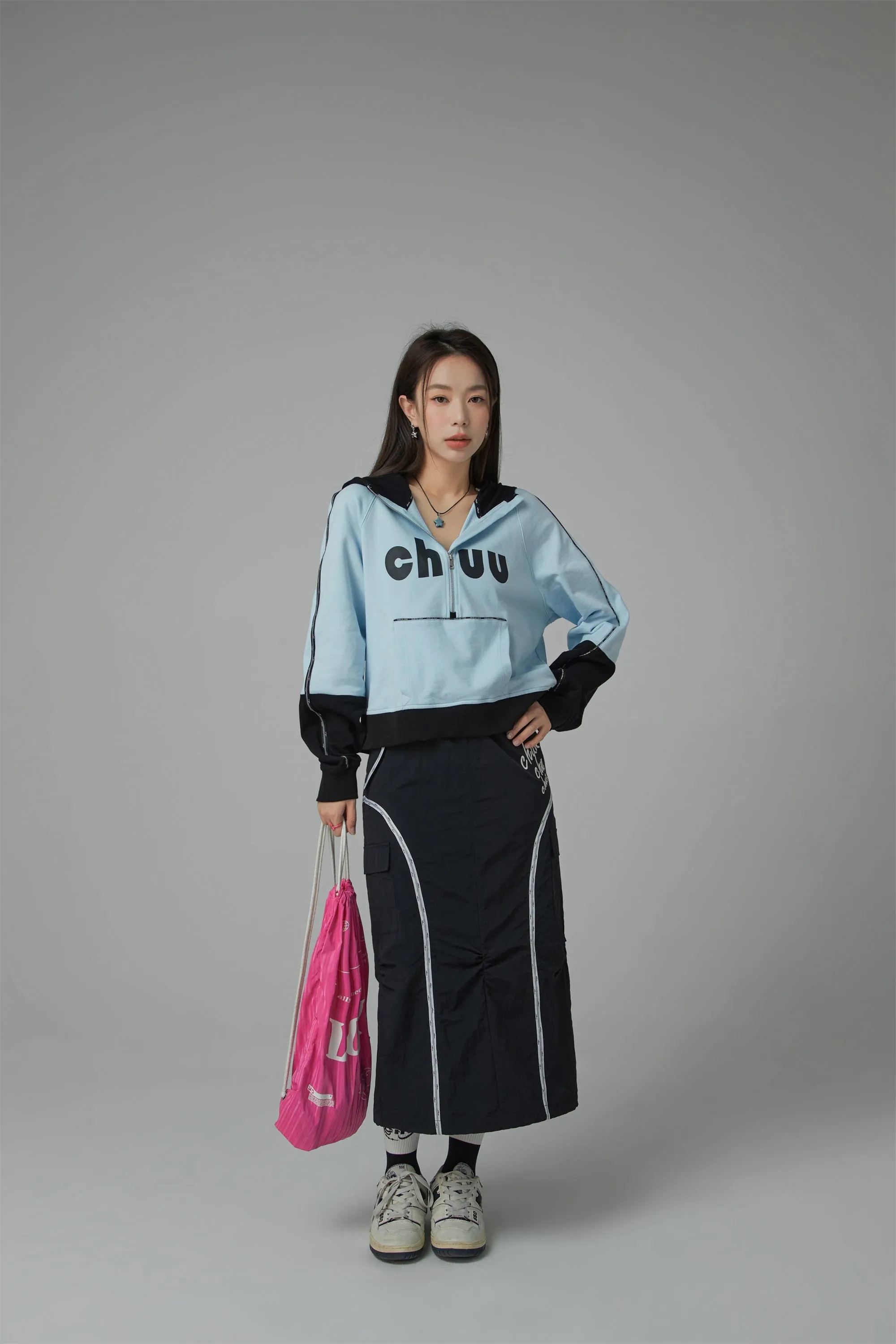 Chuu Lettering Half Zip-Up Hoodie