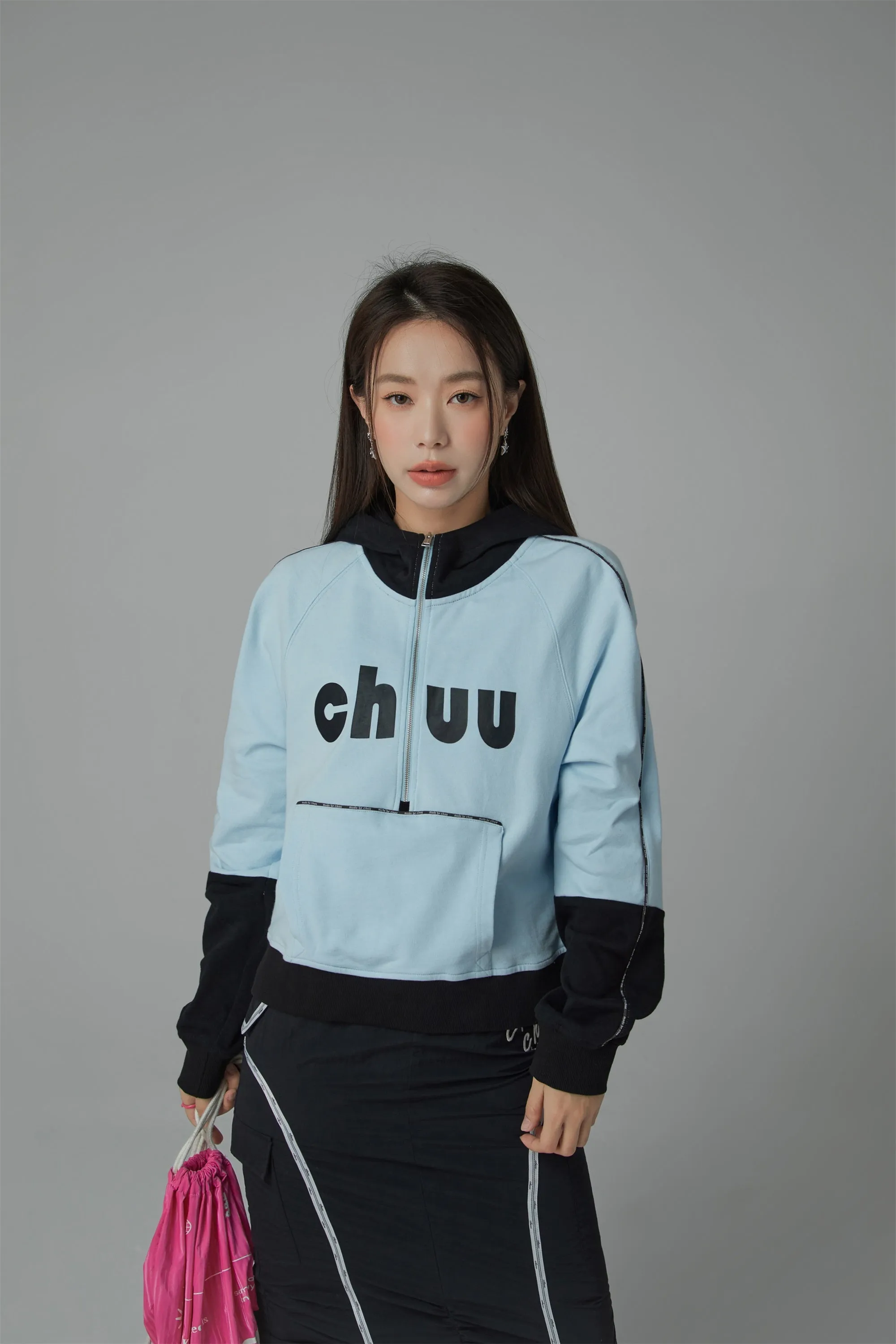 Chuu Lettering Half Zip-Up Hoodie