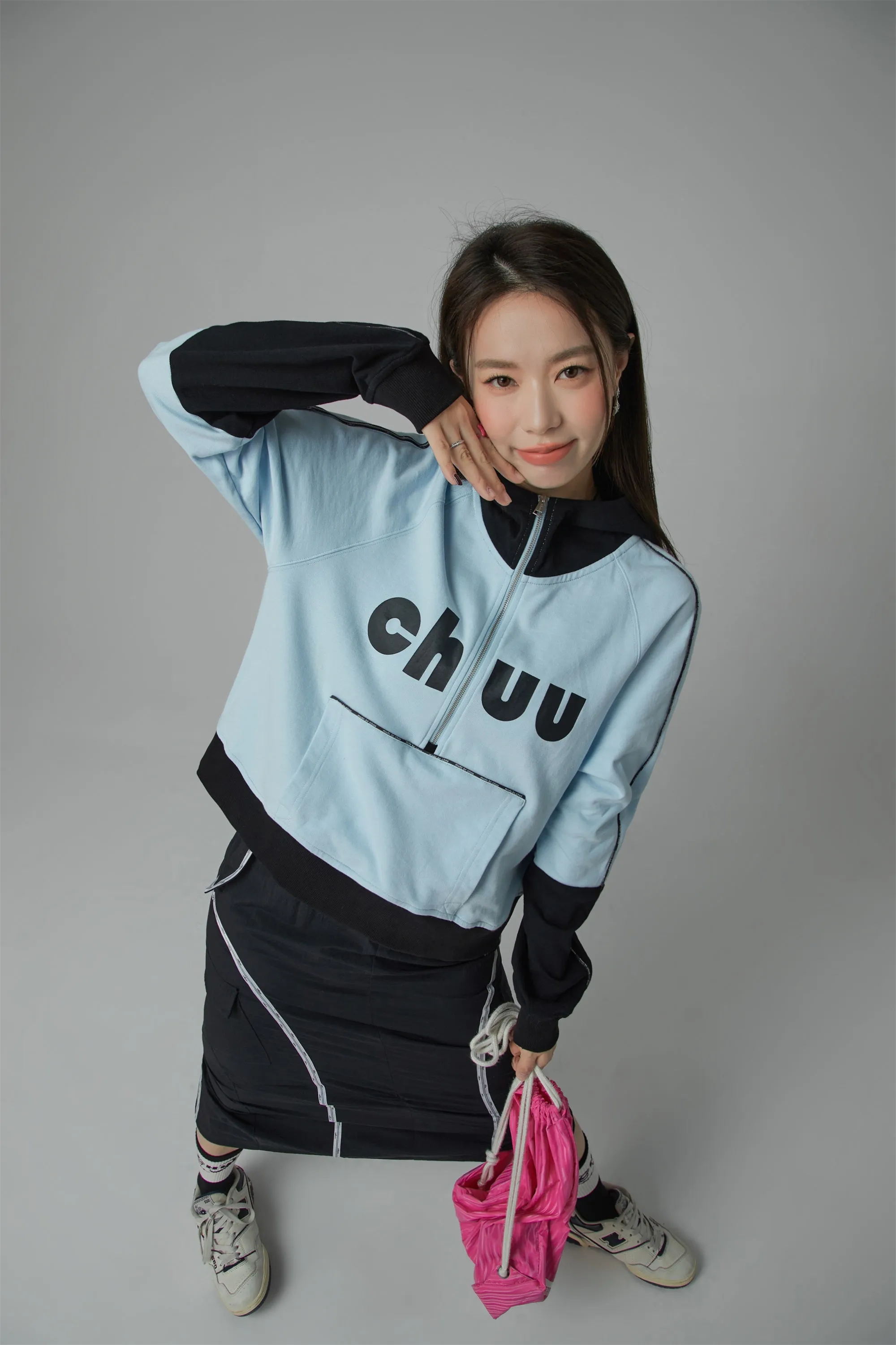 Chuu Lettering Half Zip-Up Hoodie