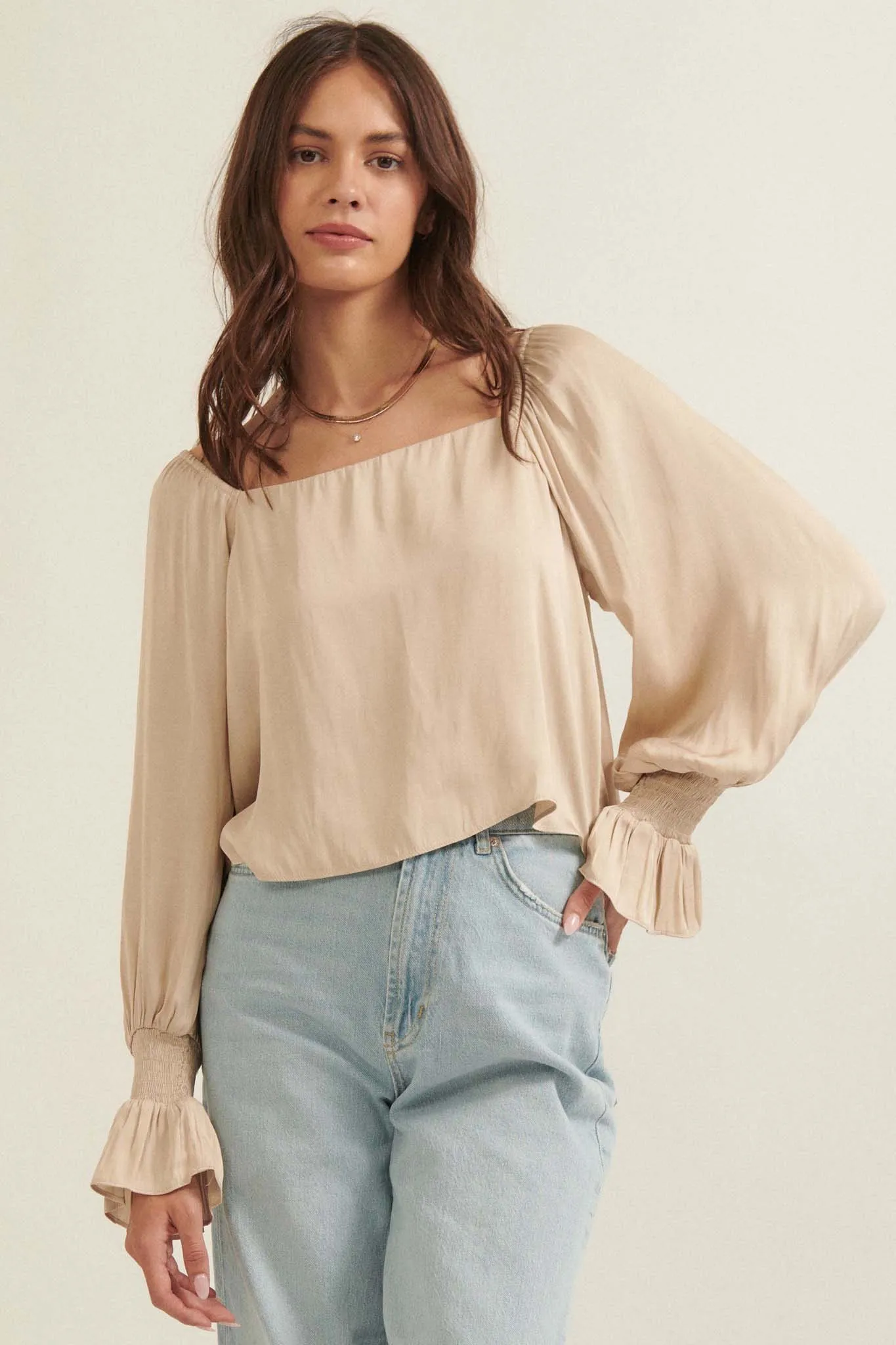 Classic Beauty Matte Satin Peasant Top