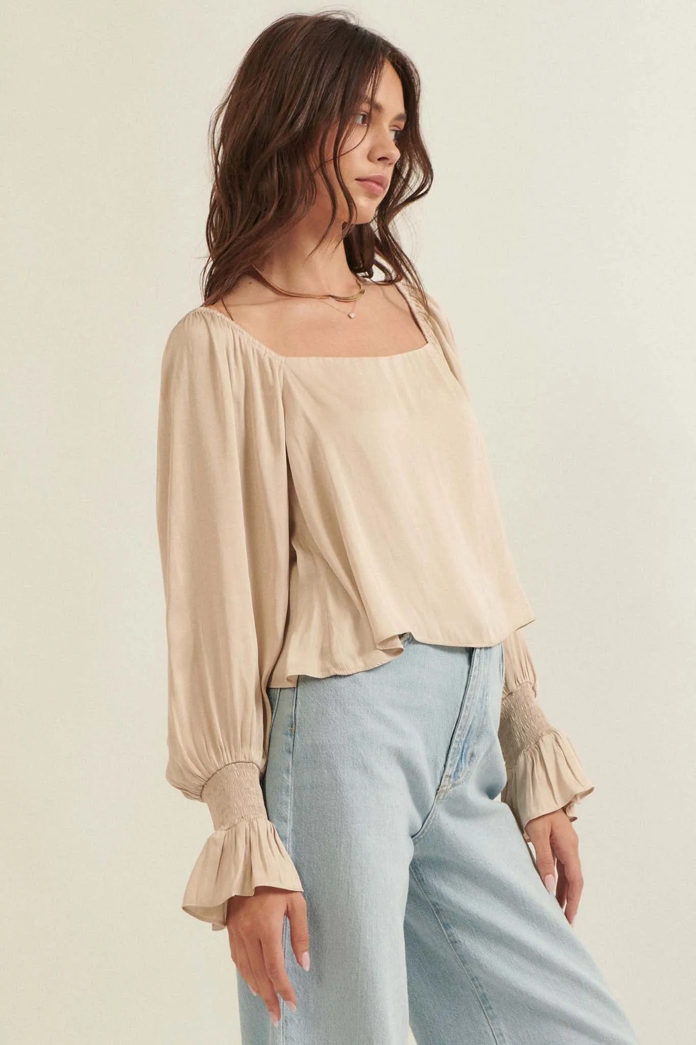 Classic Beauty Matte Satin Peasant Top