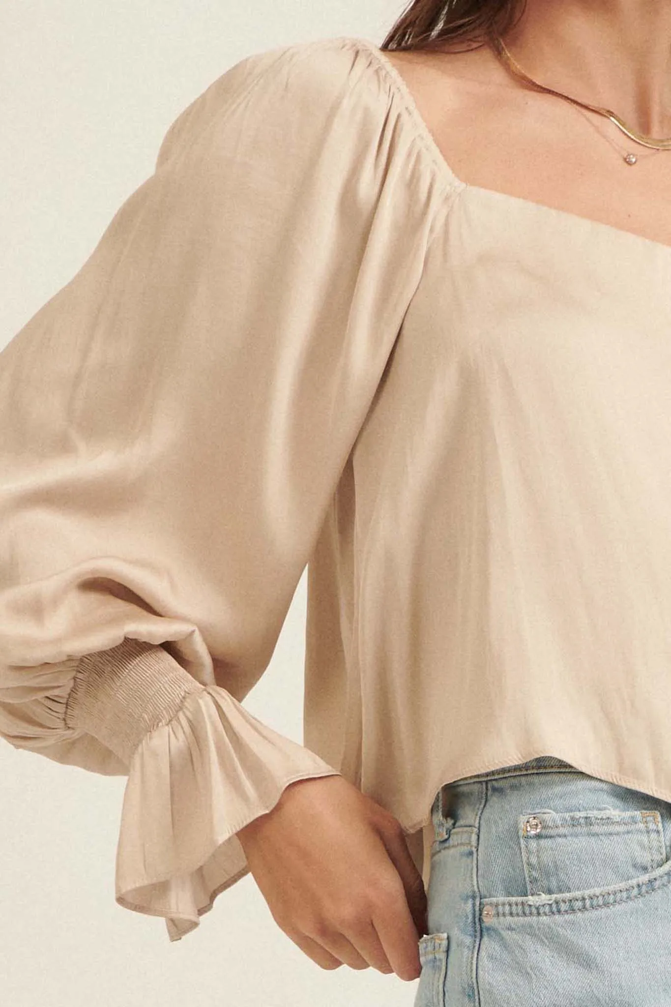 Classic Beauty Matte Satin Peasant Top