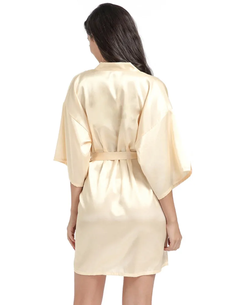 Cropped V Neck Sleepwear Satin Bathrobe